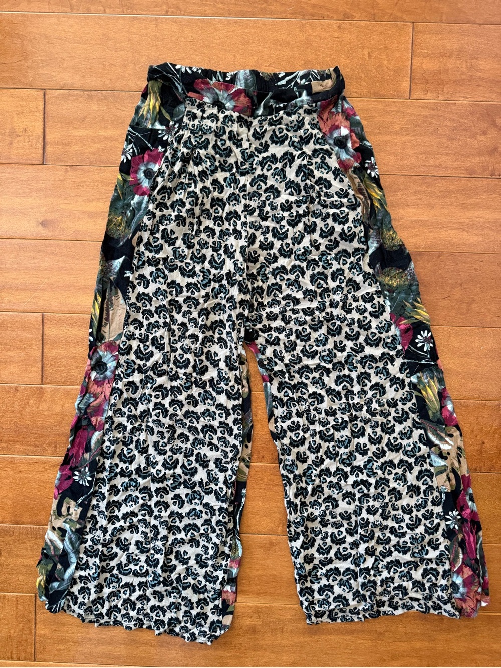 Free People Floral & Animal Print Wide-Leg Pant - Black/Cream Size XS